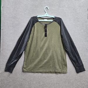 Lululemon Men Shirt 2XL Green Colorblock Post Practive Henley Raglan Sleeve